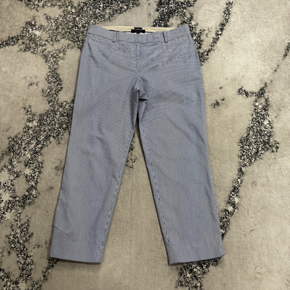 Talbots Perfect Crop Pants Womens Size 12 Blue White Stripe Seersucker Ankle